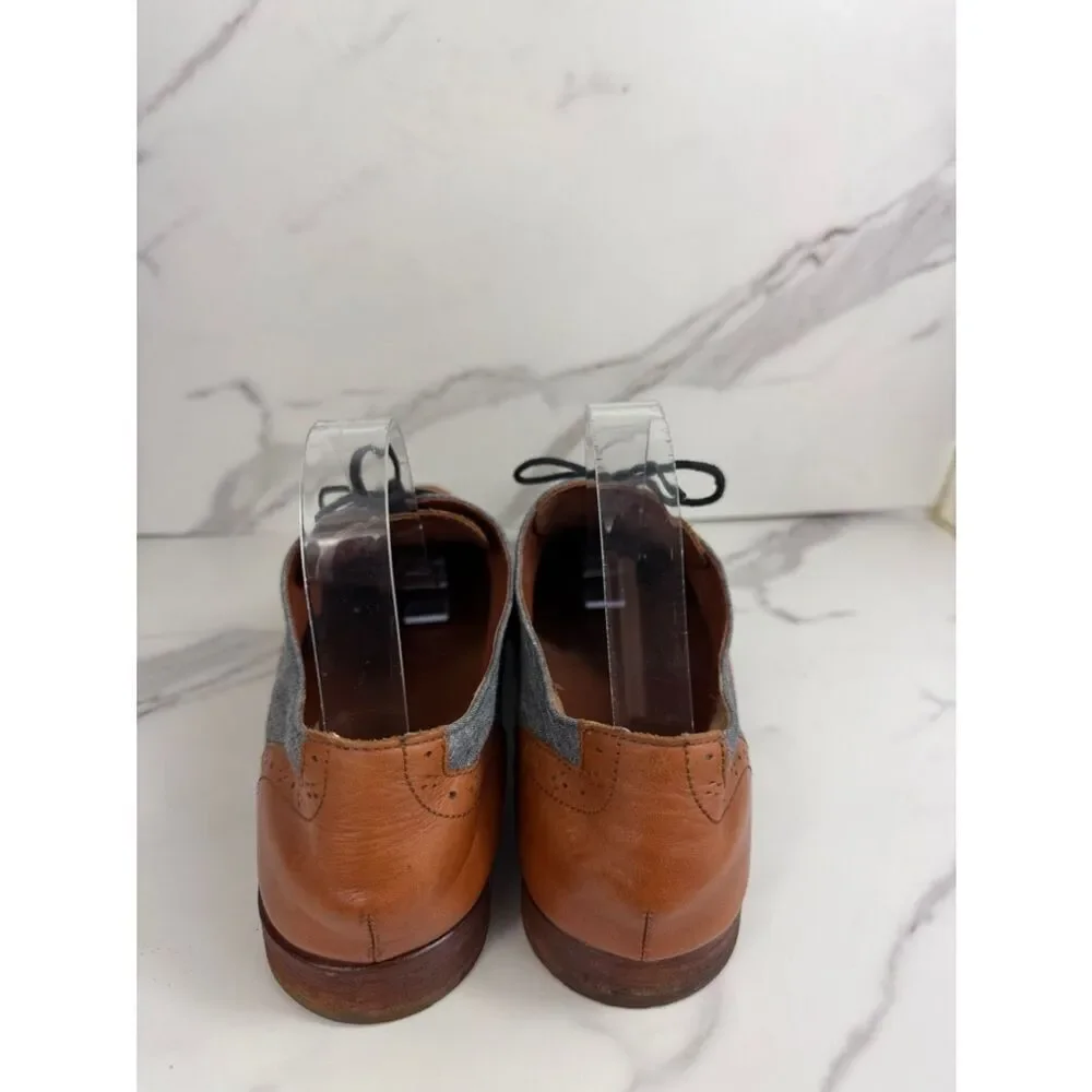 Cole Haan Men’s 10.5 Brown Leather Gray Canvas Cap Toe Oxford Shoes